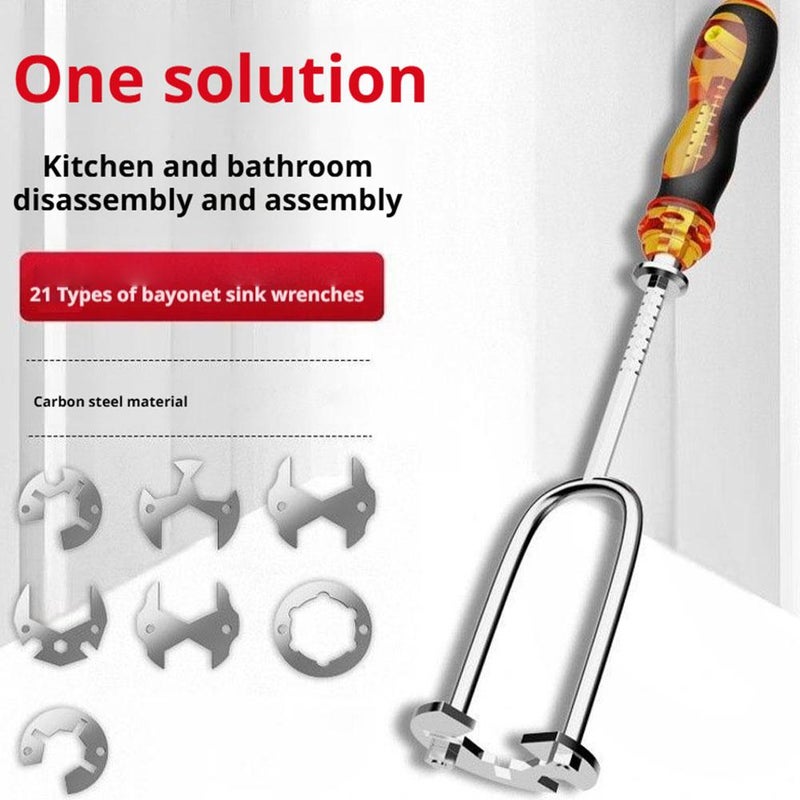 21-in-1 Telescopic Multi-function Sink Wrench, Sink Wrench Faucet Tool with 7 Interchangeable Heads – Universal Plumbing Tool for Tight Spaces in Kitchen & Bathroom - Image 4